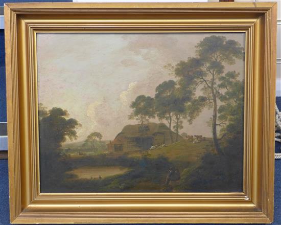 Norwich School, oil,  Shepherds in a landscape(-)